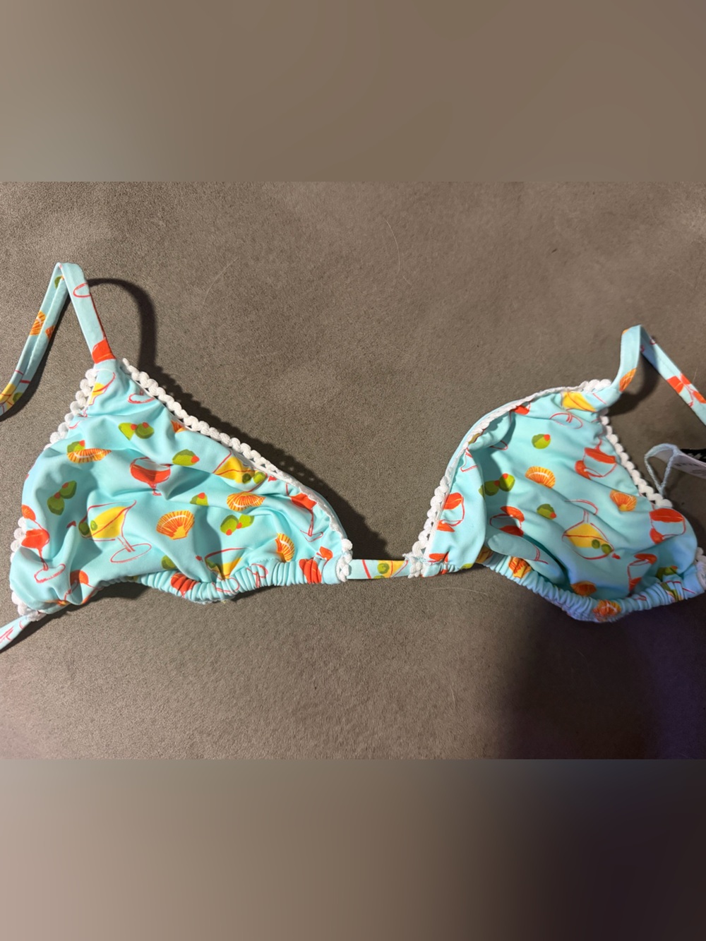 Dippin Daisys Aqua Cocktail Print Triangle Emilia Bikini Top with White Trim
